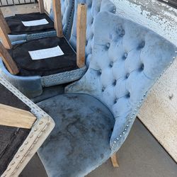 6 light blues chairs