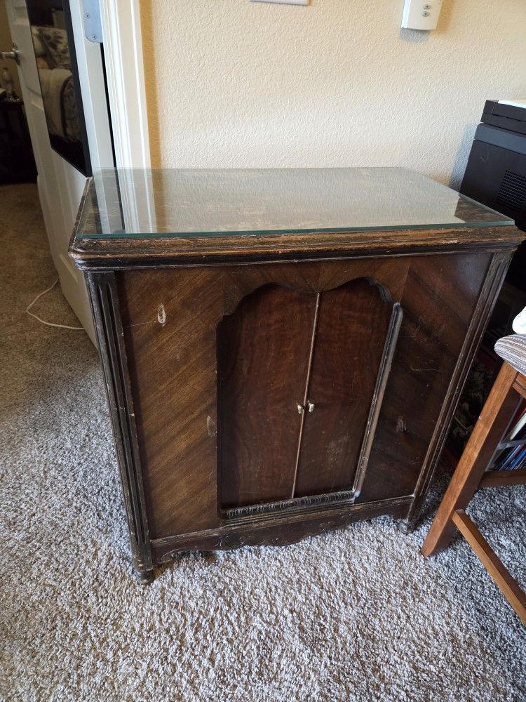 Antique Desk Side Table Liquor Cabinet