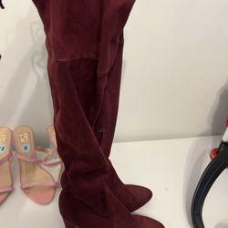 Womens Thigh High Burgundy Boots Size 9.5