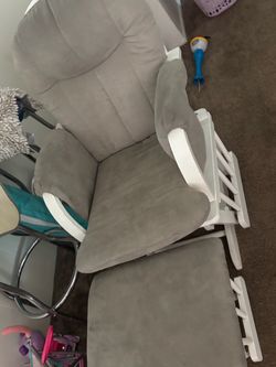 Gray Upholstered Glider Rocker with Ottoman