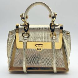 Salvatore Ferragamo Sofia Top Handle Crossbody Gold Mini Snake Skin Bag