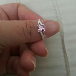 Real 925 sterling silver Pink natural Gemstone Ring size 6