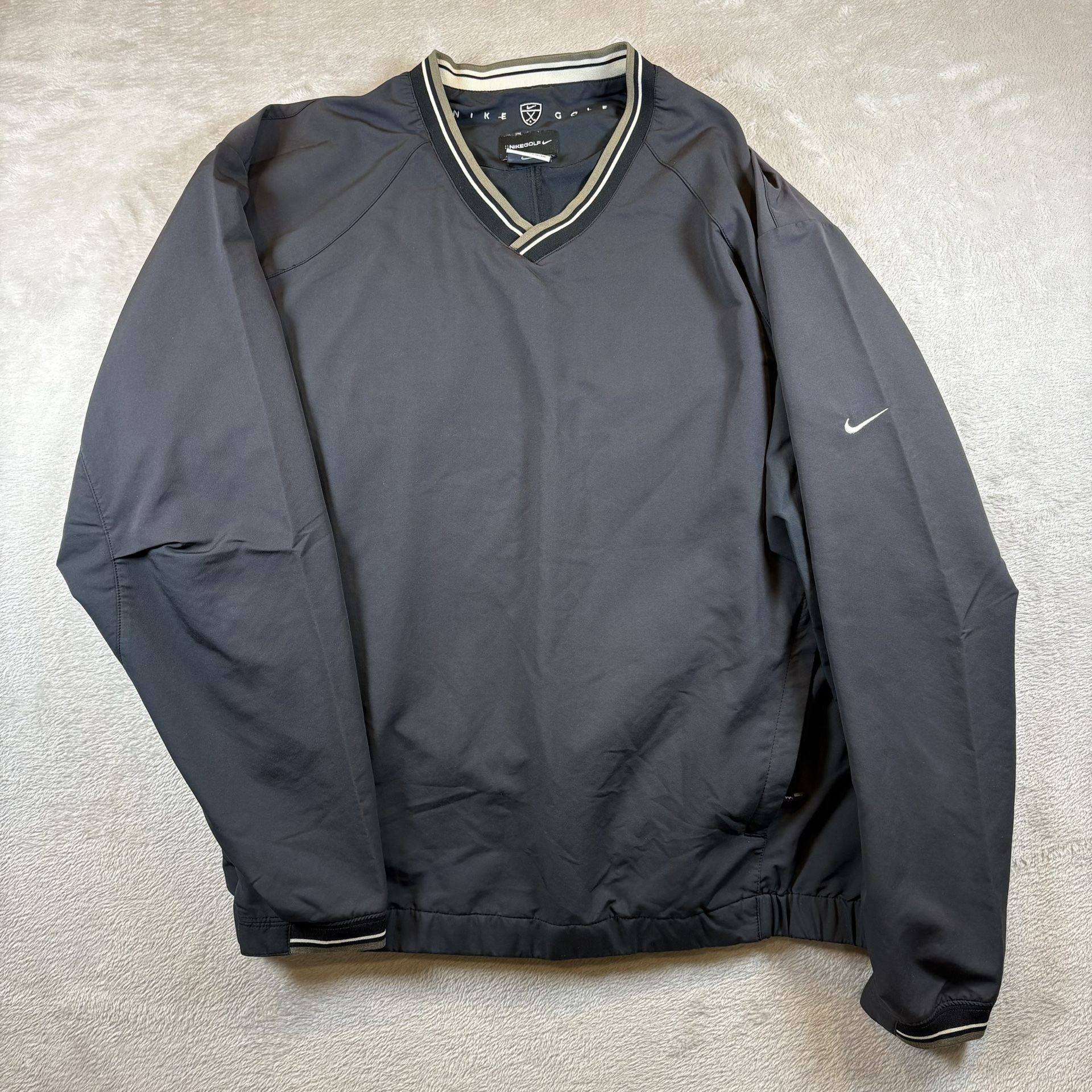Nike Golf Pullover Mens Size Large Black Windbreaker Jacket V-Neck #2230