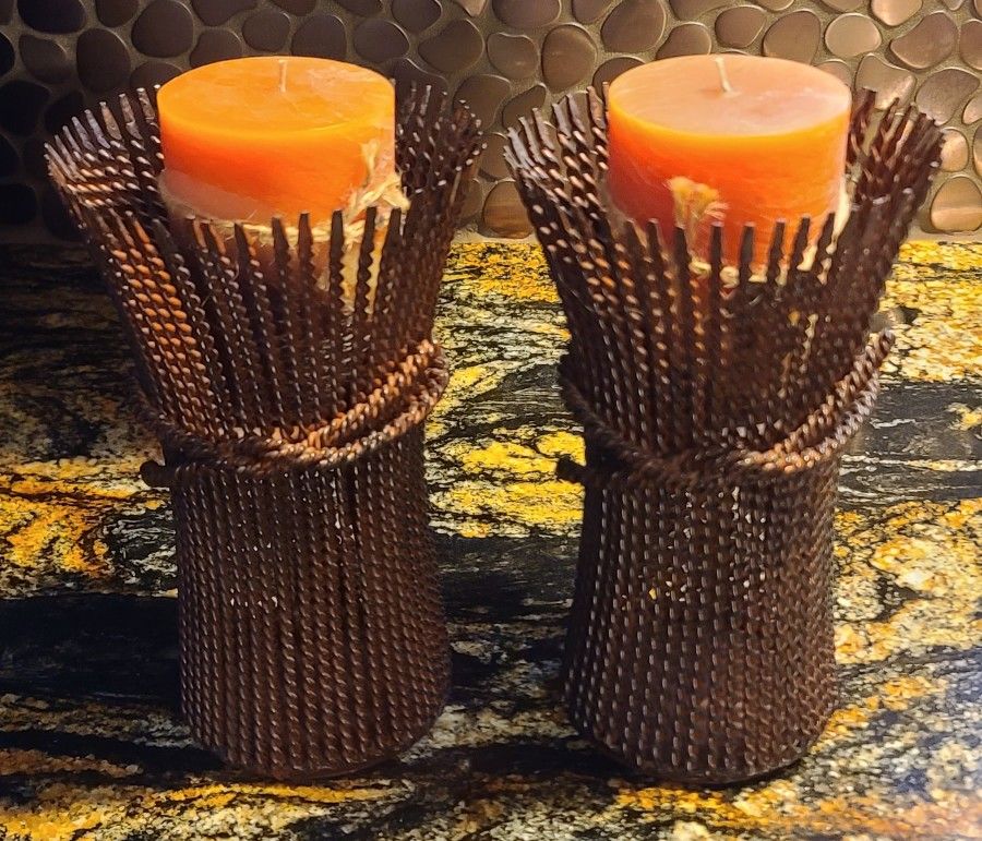 Beautiful Set Of Harvest Candle Holders w/Candles