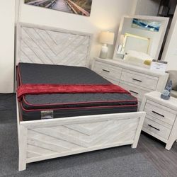 4PC King Queen size Bedroom set Light Gray