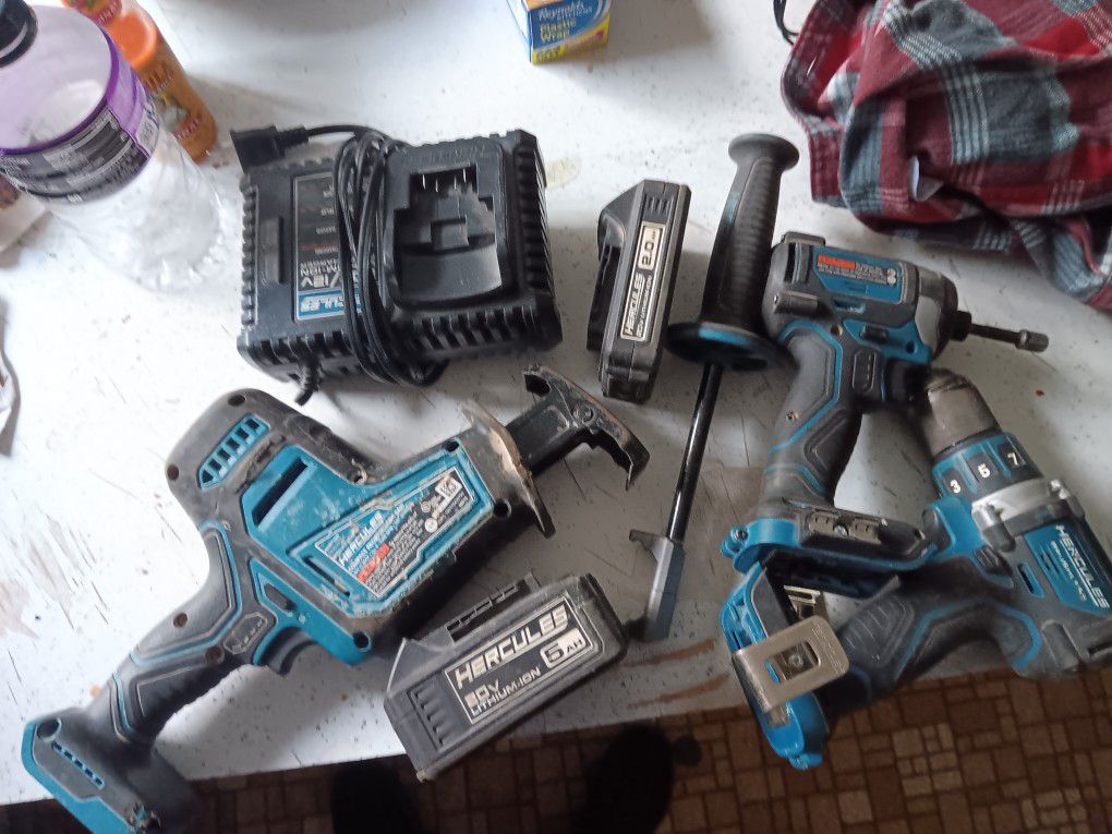20v Hercules  Sawsaw, Drill, Impact And Two Batteries 
