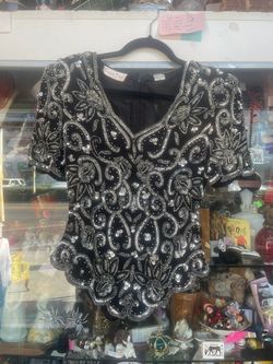 Vintage New York designer beaded top shirt size small petite