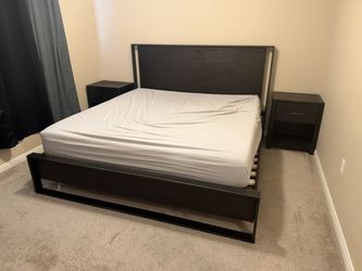 Dark Brown Platform Bed Frame with Nightstands