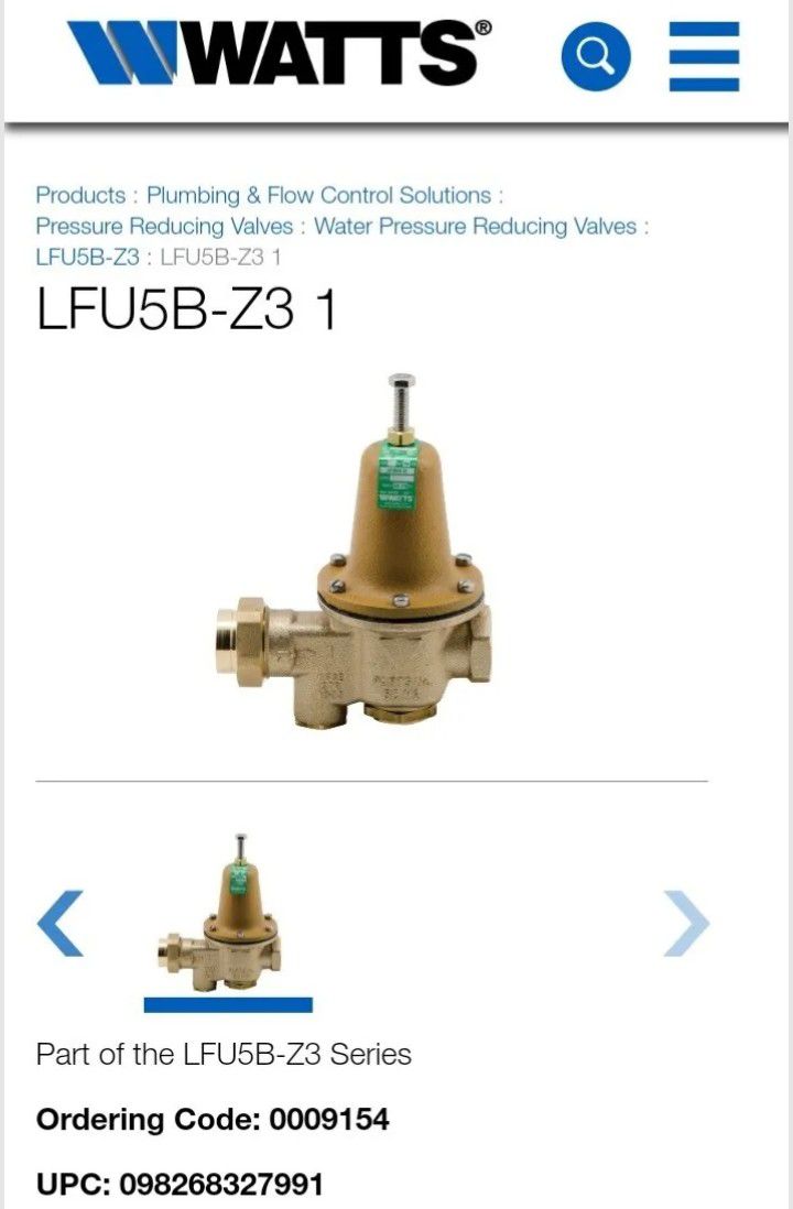 1" Watts water pressure regulating valve LFU5B-Z3