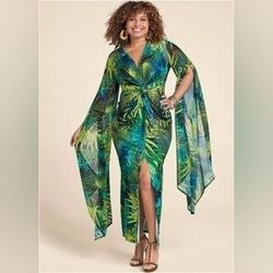 VENUS Tropical Green Leaf Print Dress Size 1X NWOT Vacation Maxi