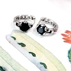 925 sterling silver women's lady's Black Stone Hoops Earrings Gift