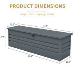 260 Gallon Metal Outdoor Deck Box Waterproof, Extra Large Patio Storage Box with Lockable Storage Containers for Patio Furniture Cushions, Pool Access