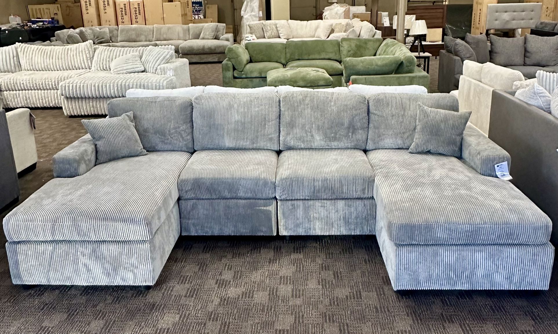 Brand New Light Gray Double Chaise Sectional