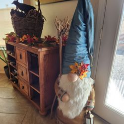 Hand crafted, one of a kind 4.5 ft tall gnome, decorate for any season!