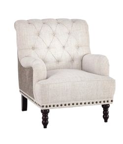VASAGLE Tufted Faux Accent Chair Ivory / Taupe Finish