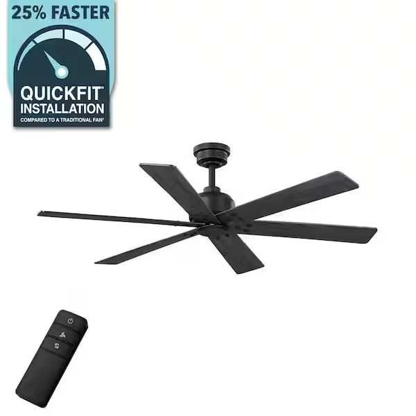 Open Box HOME DECORATORS COLLECTION Cortaine 54 in. Indoor/Outdoor Matte Black Ceiling Fan with DC Motor and Remote Control Included