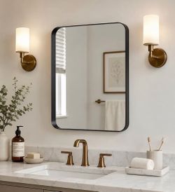 Wall Mounted Mirror, Black Metal Mirror for Bathroom, Entryway, Bedroom, Living Room