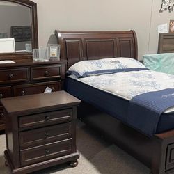 Rustic Brown Storage Bedroom Set Queen or King Bed Dresser Nightstand Mirror Chest Options 