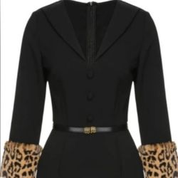 Retro Stage, Black, 1960's Inspired Leopard Plush V Neck Pencil Dress.
