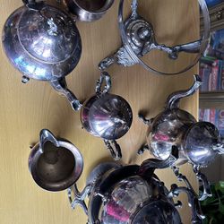 Tea Pot Set Silver On Copper Antique 