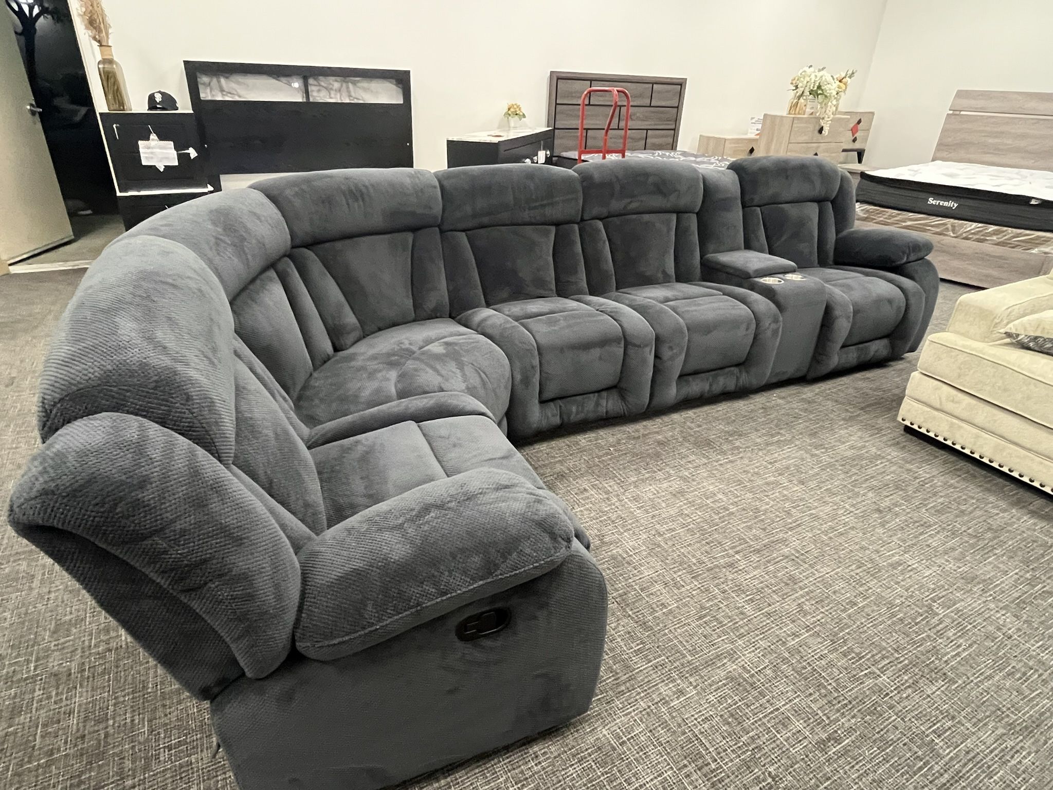 Gray Sofa Sectional Reclining Set W/ Cup Holder - EZ $10 Down Payment Options Available