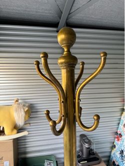 Vintage Solid Brass Freestanding Coat Rack – 12 Hooks