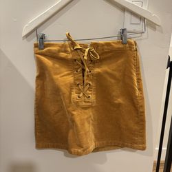 Womens Mini Skirt Honey Mustard Yellow Lace Up Corded