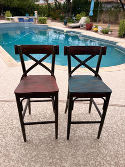 Set of 2 Wood Bar Stools with X-Back