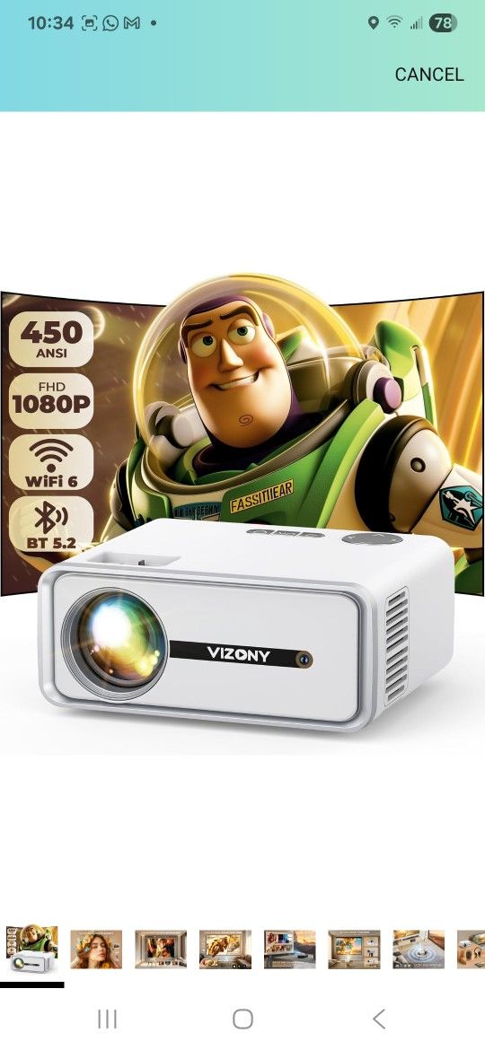 Mini Projector with WiFi and Bluetooth, 450ANSI 1080P FHD Home Movie Projector, Portable Outdoor Projector with 250" Display+Zoom, Compatible w/Phone/