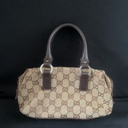 Mini Bag in Brown and Tan EUC Vintage GG Gucci Monogram Boston Purse Handbag