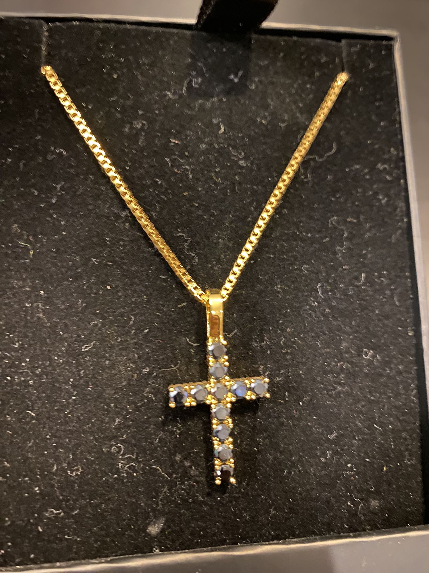 18k Gold Plated Cross Jewelry Unisex Necklace Black Stone