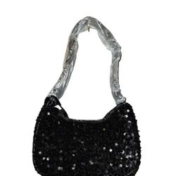 NWT Nicole Miller Black Sequin Shoul-der Bag Purse Formal Dressy Date