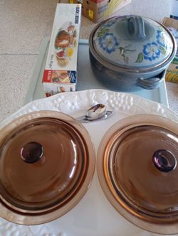 2 NEW covered glass dishes