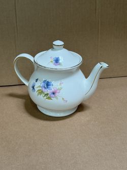 Vintage Porcelain Teapot - Morning Glory Floral Pattern w/ Gold Trim