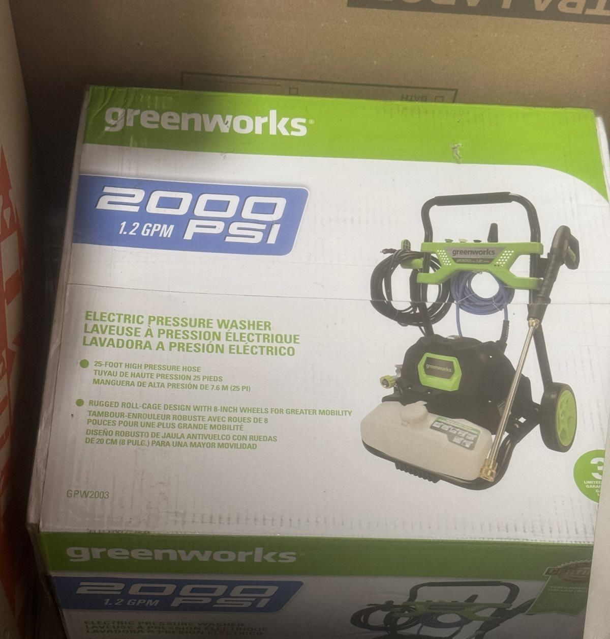 Hidrolavadora Eléctrica Greenworks 2000 PSI (1.2 GPM)