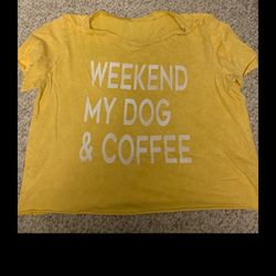 WOMENS XL CROP TOP SHIRT TOP COFFEE DOG