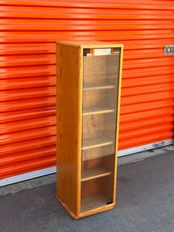 Vintage Oak Glass Display Cabinet – Tall Curio Shelf