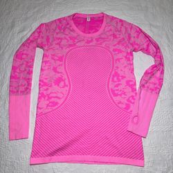 Lululemon Swiftly Tech Long Sleeve T Shirt Women's 12 Pink Crew Neck Pullover