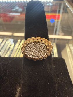 14KT Gol Textured Ring W/ Cluster Diamond 43358-1