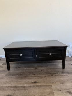 Black Wood Coffee Table with Storage Cabinets