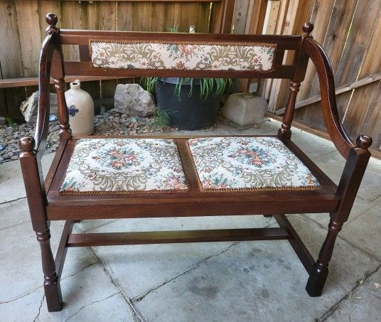 Antique Wooden Inlaid Salon Settee Bench
