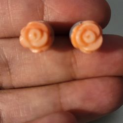 Sterling Silver Peach Flowered Stud Earrings 