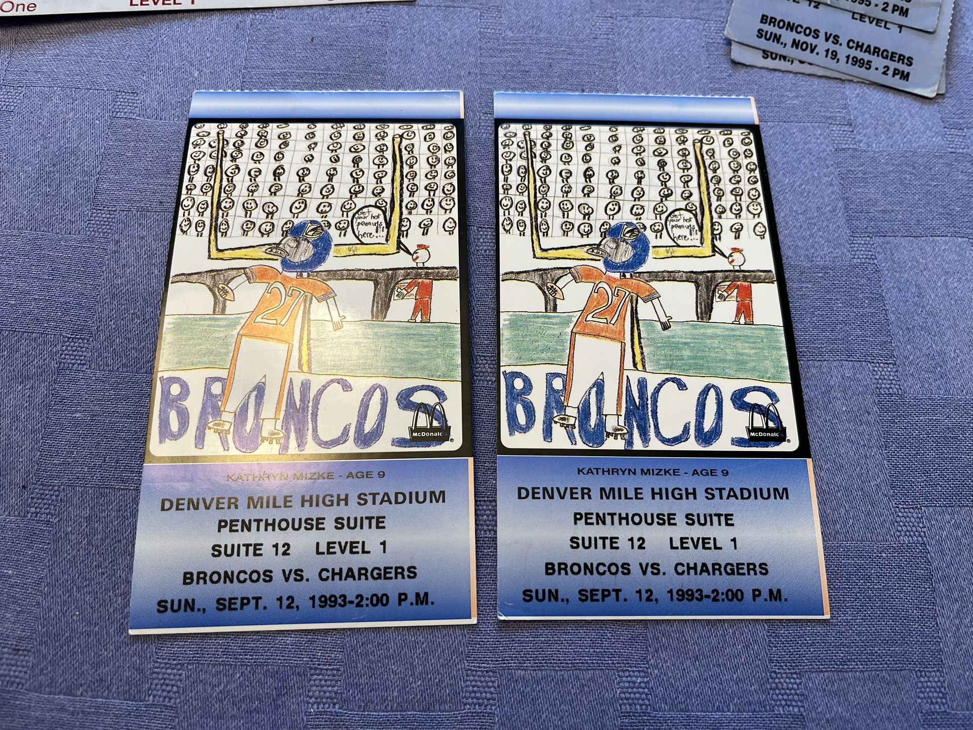 Denver Broncos Vs Chargers Football Ticket Sept 12 , 1993 Qty 2 Suite