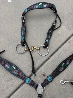 Western Leather Bridle and Breast Collar Set
