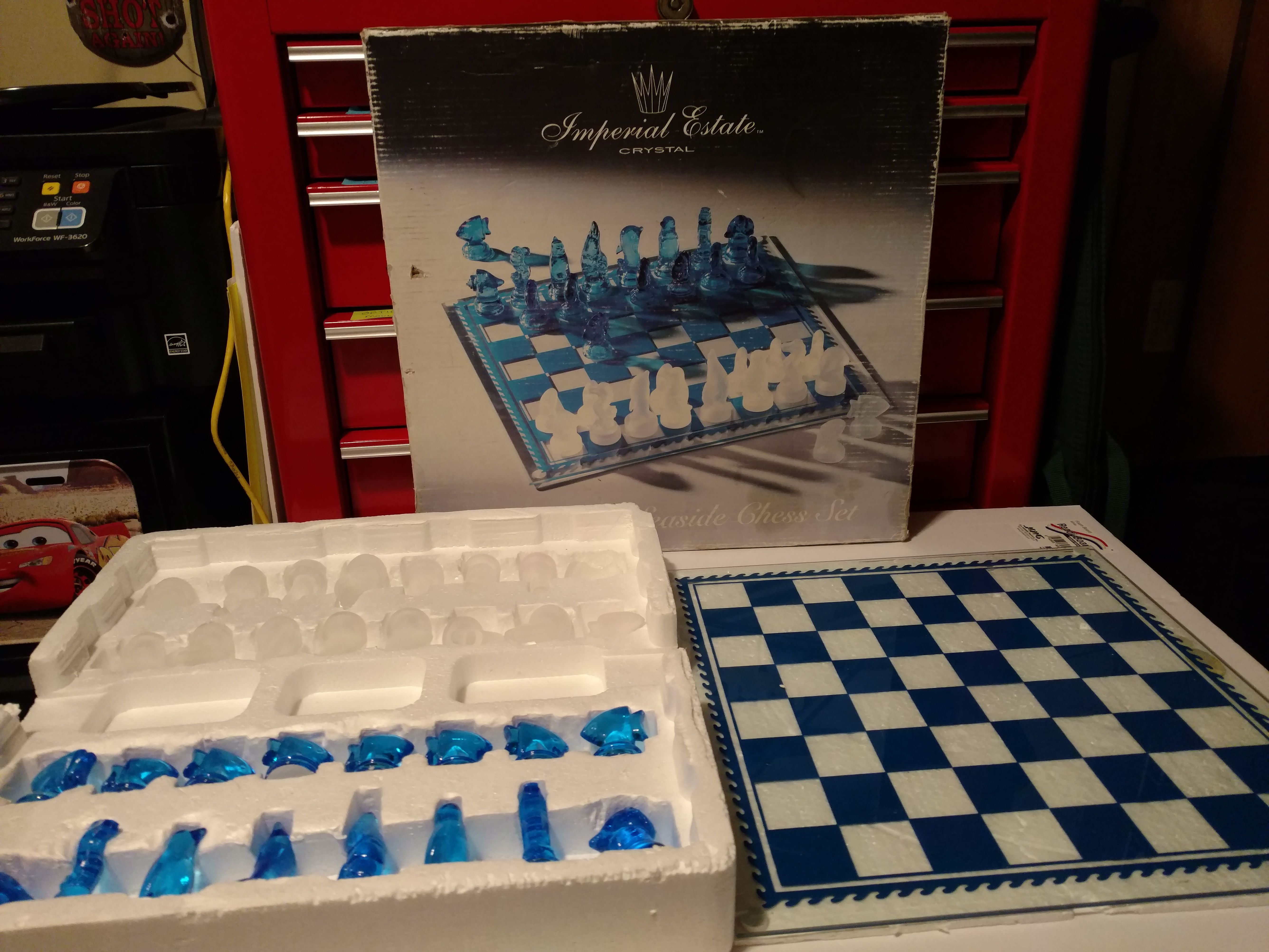 Chess Set Imperial Crystal Glass Transparent Chess Board Open Box Complete