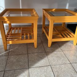 Two yellow end tables 