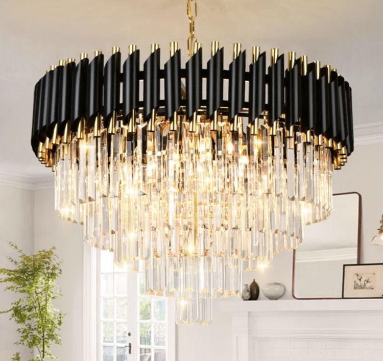 NEW IN BOX Black And Gold Dimmable Crystal Chandelier