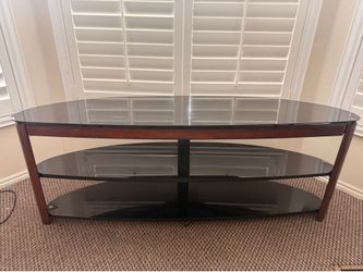 Soporte de TV Curvo Moderno - Madera Cerezo y Vidrio Templado