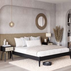 Bme Dinkee King Platform Bed Frame Wood 15 Inch - Solid Wood Bed Frame - Modern & Minimalist Style