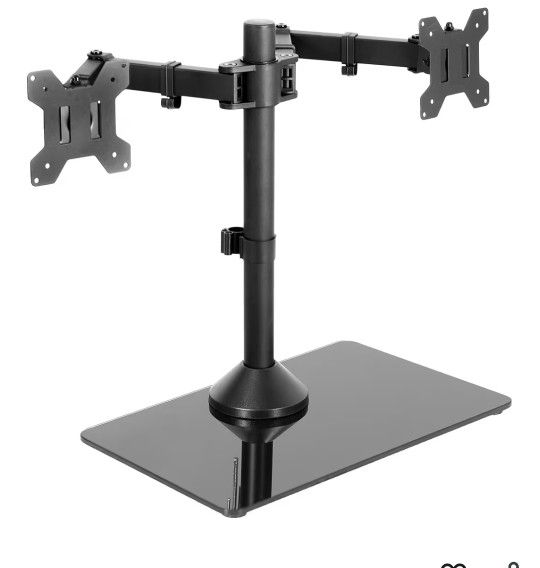 VIVO Freestanding Dual Monitor Stand with Sleek Glass Base and Adjustable Arms, Mounts 2 Screens up to 32 inch and 22 lbs Each, Black, STAND-V002FG